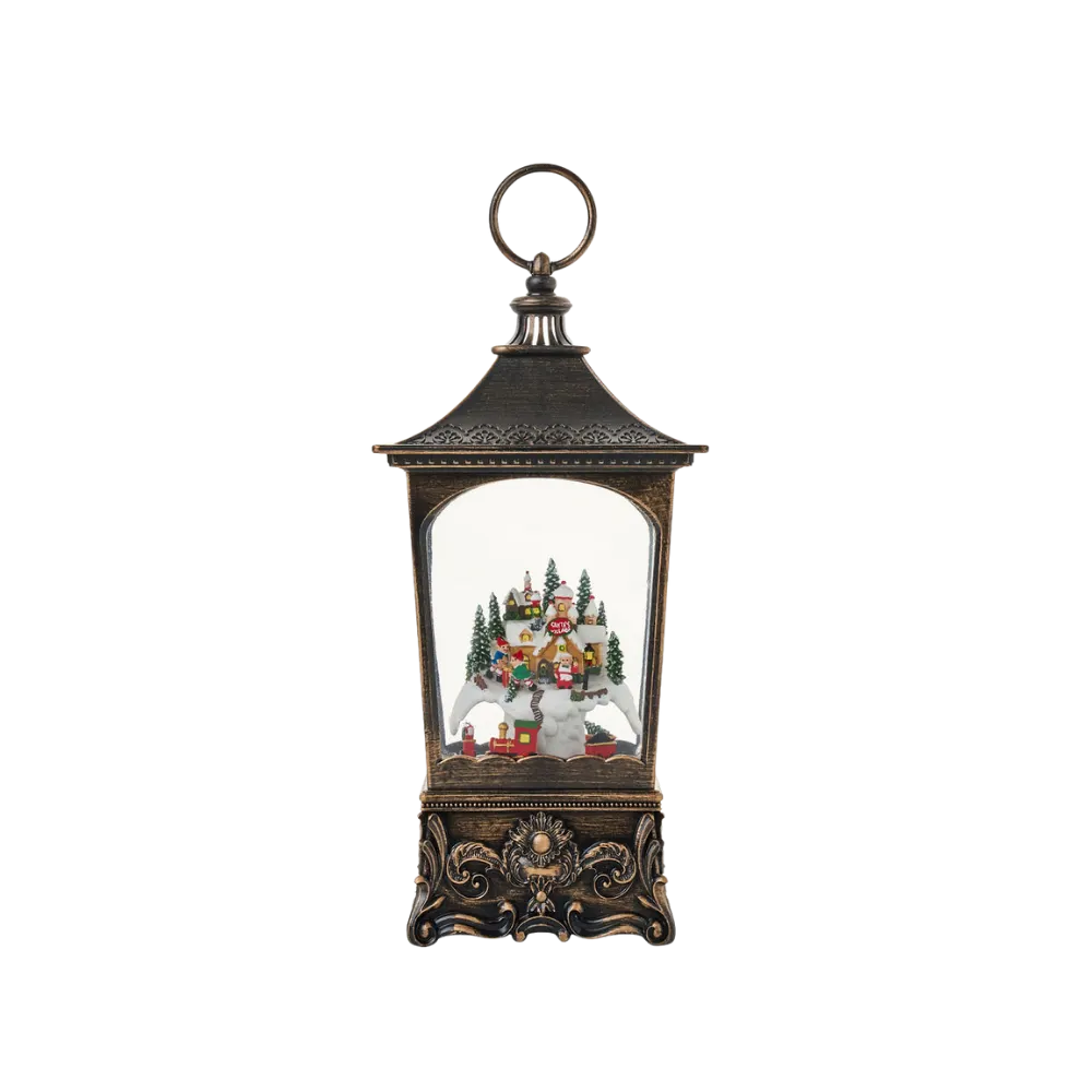 SG24166 - 8.5"H LED North Pole Water Globe Lantern Glitter Rotating