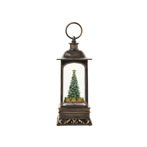SG24167 - 9"H LED Train Water Globe Lantern Glitter Rotating