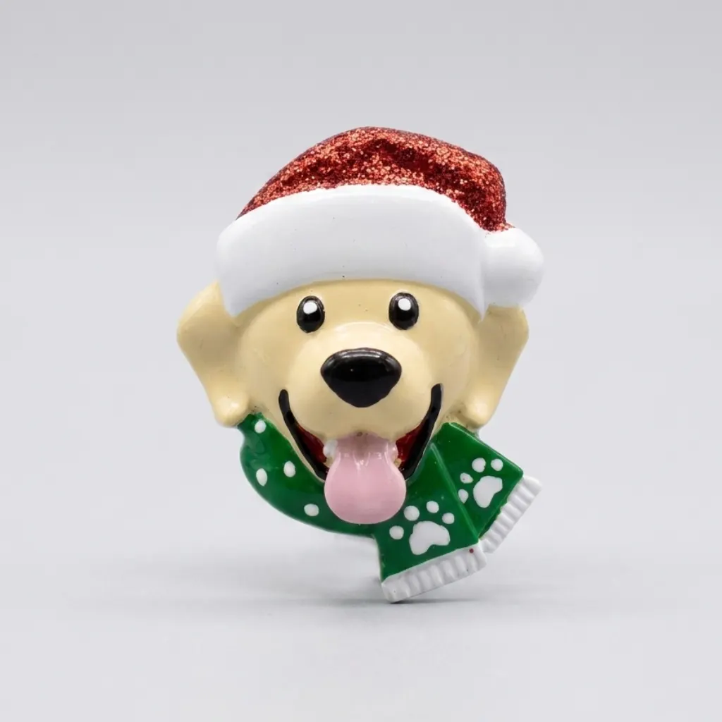 OR2176-GLD - Stick On Dog with Santa Cap Add On in Golden Yellow Ornament Add-On