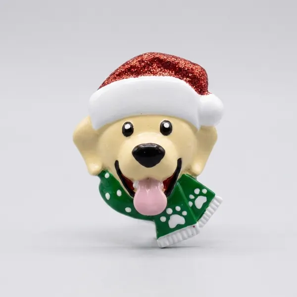 OR2176-GLD - Stick On Dog with Santa Cap Add On in Golden Yellow Ornament Add-On
