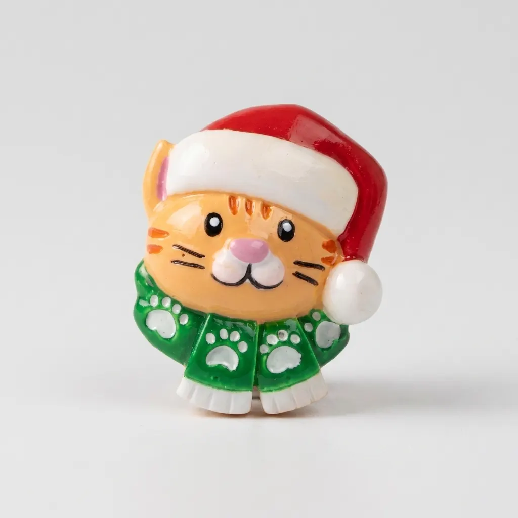 OR2177-ORG - Stick On Cat with Santa Cap Add On in Orange Ornament Add-On
