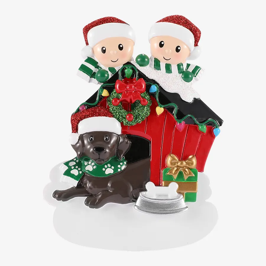 OR1909-2 - Family of Two With Brown Dog Personalised Christmas Decoration