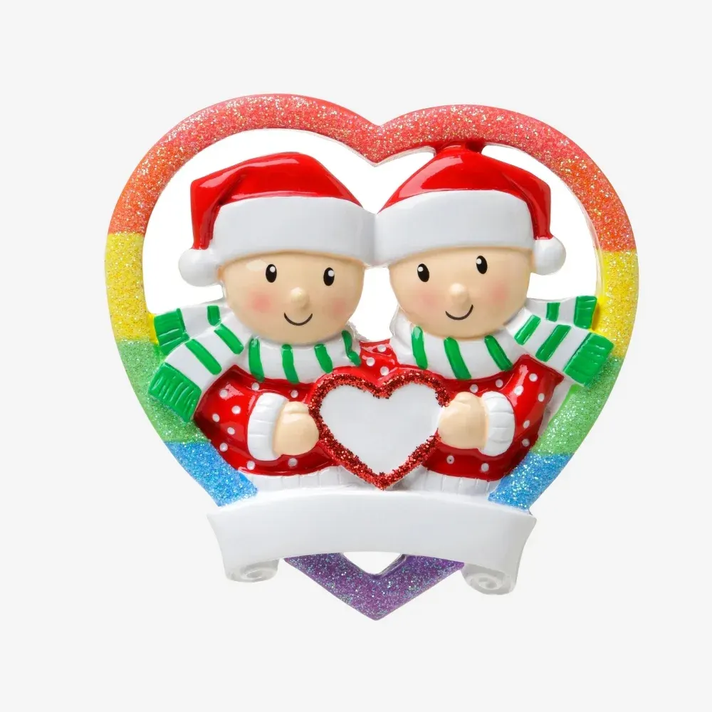 OR1666 - Rainbow Heart Same Sex Couple (Male) Personalised Christmas Decoration