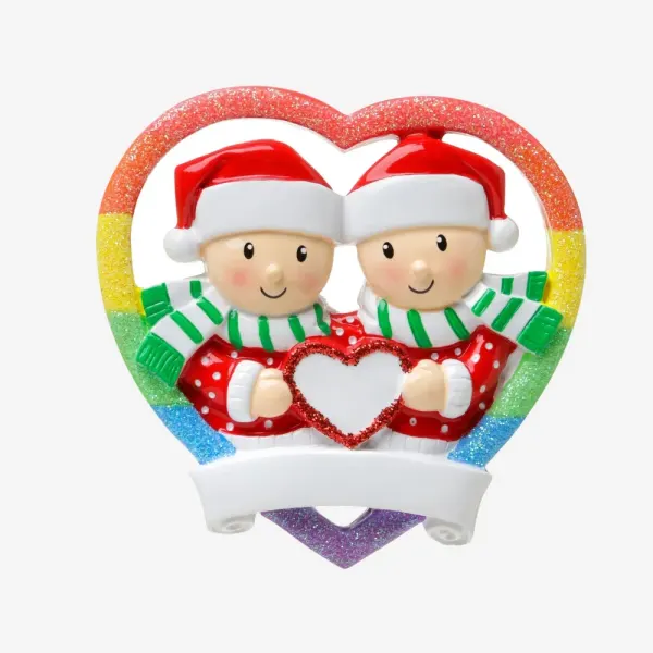 OR1666 - Rainbow Heart Same Sex Couple (Male) Personalised Christmas Decoration