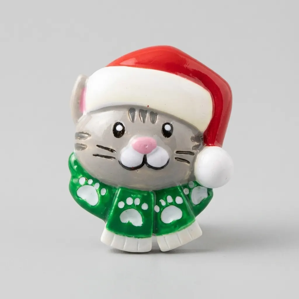 OR2177-GRY - Stick On Cat with Santa Cap Add On in Grey Ornament Add-On