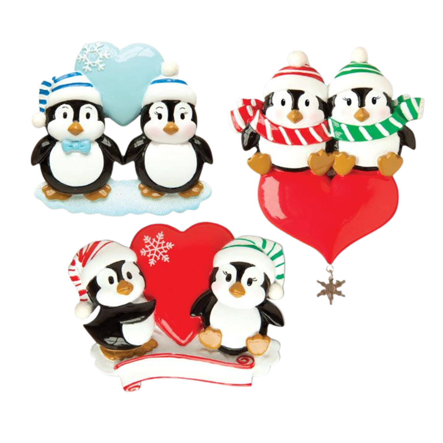 OR1183-A - Penguin Couple W/Heart Assortment (4 of Each) Personalised Christmas Decoration