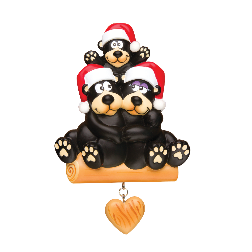 OR1215-3 - Black Bear Family of 3 Personalised Christmas Decoration