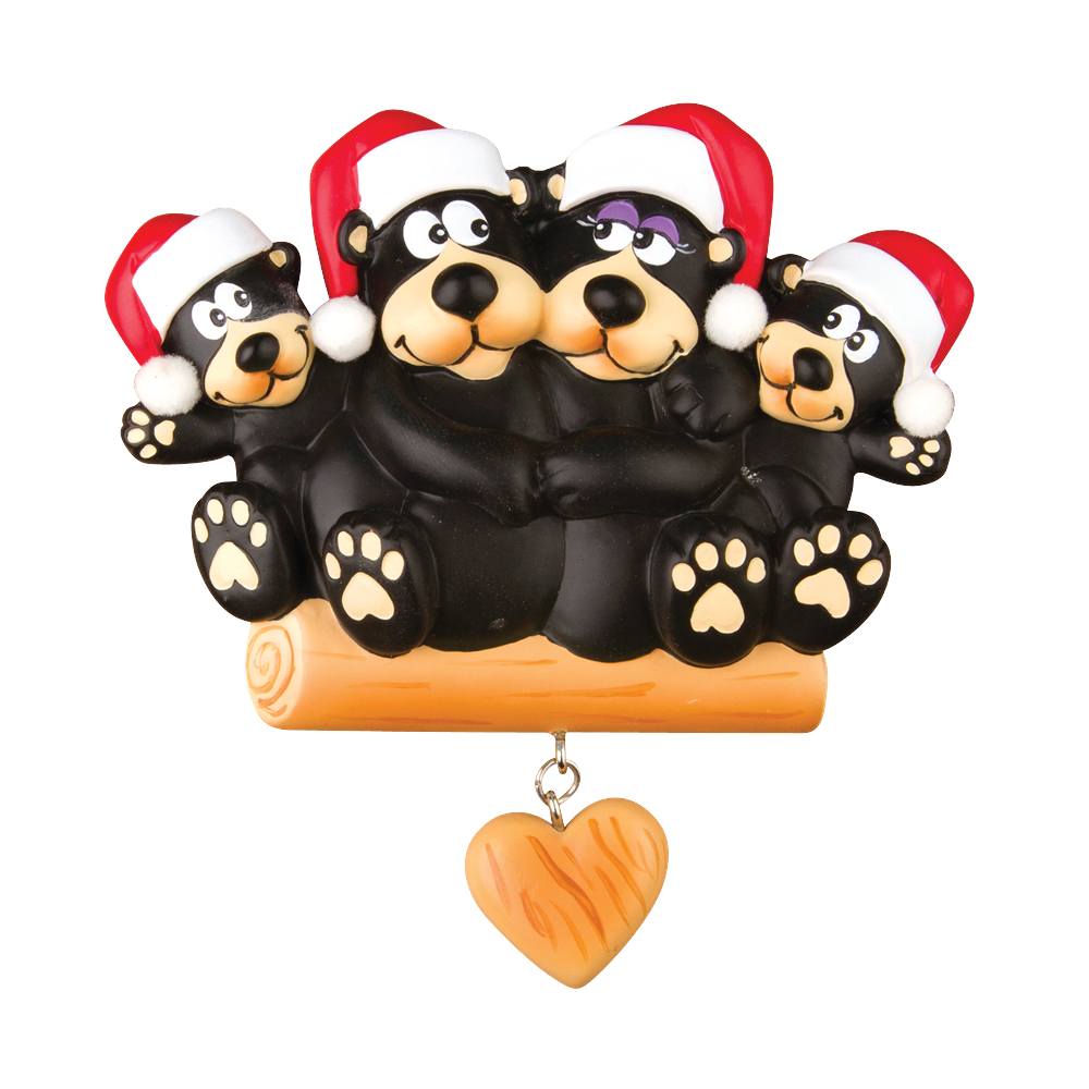 OR1215-4 - Black Bear Family of 4 Personalised Christmas Decoration