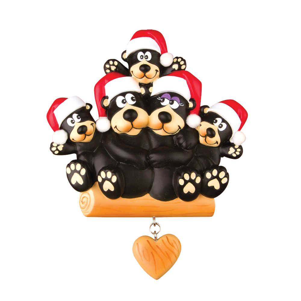 OR1215-5 - Black Bear Family of 5 Personalised Christmas Decoration