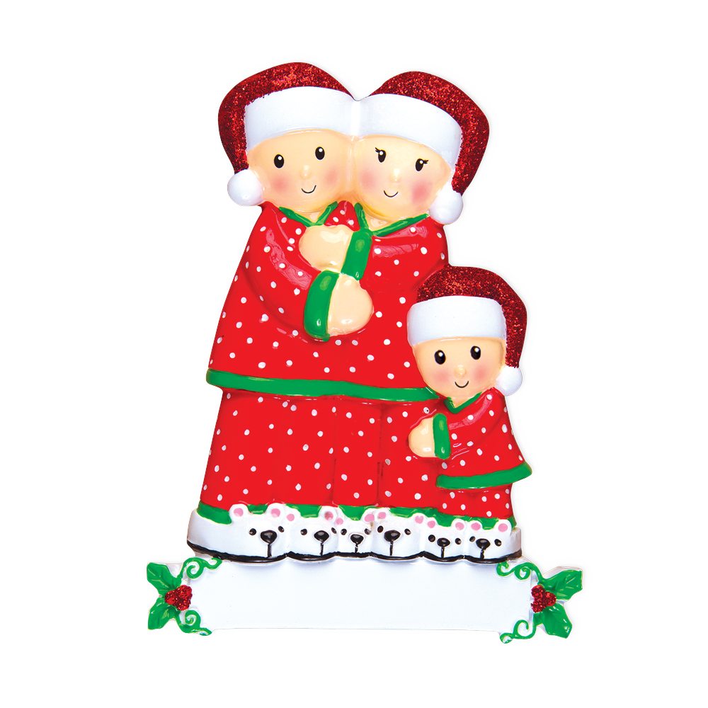 OR1470-3 - Pajama Family of 3 Personalised Christmas Decoration