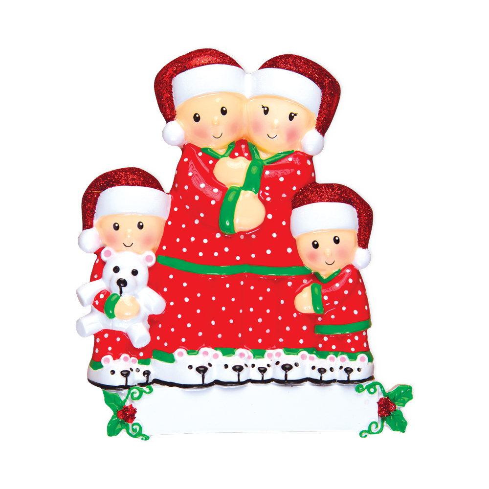 OR1470-4 - Pajama Family of 4 Personalised Christmas Decoration