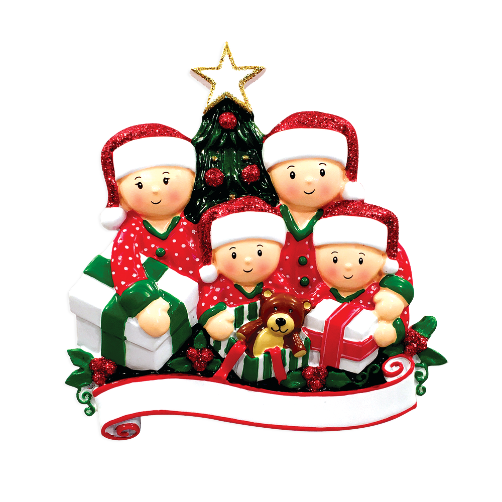OR1523-4 - Opening Presents (Family of 4) Christmas Ornament