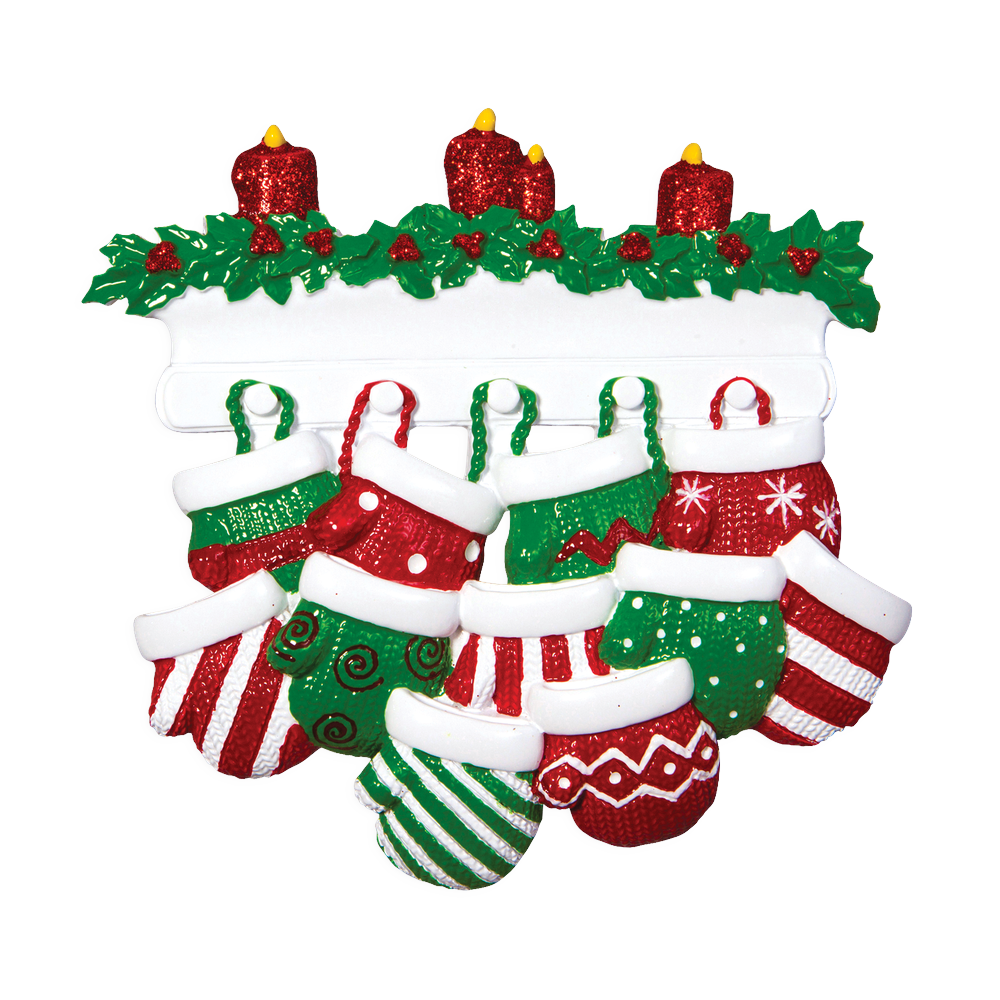 OR1570-11 - Red & Green Mitten Family of 11 Personalised Christmas Decoration