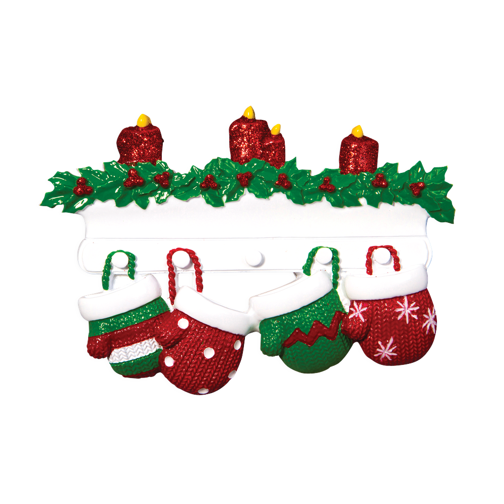 OR1570-4 - Red & Green Mitten Family of 4 Personalised Christmas Decoration