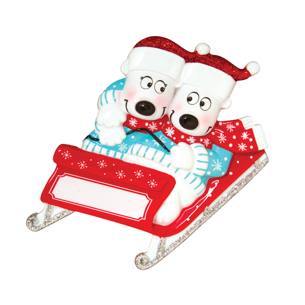 OR1605-2 - Bears On Sled Couple Personalised Christmas Decoration
