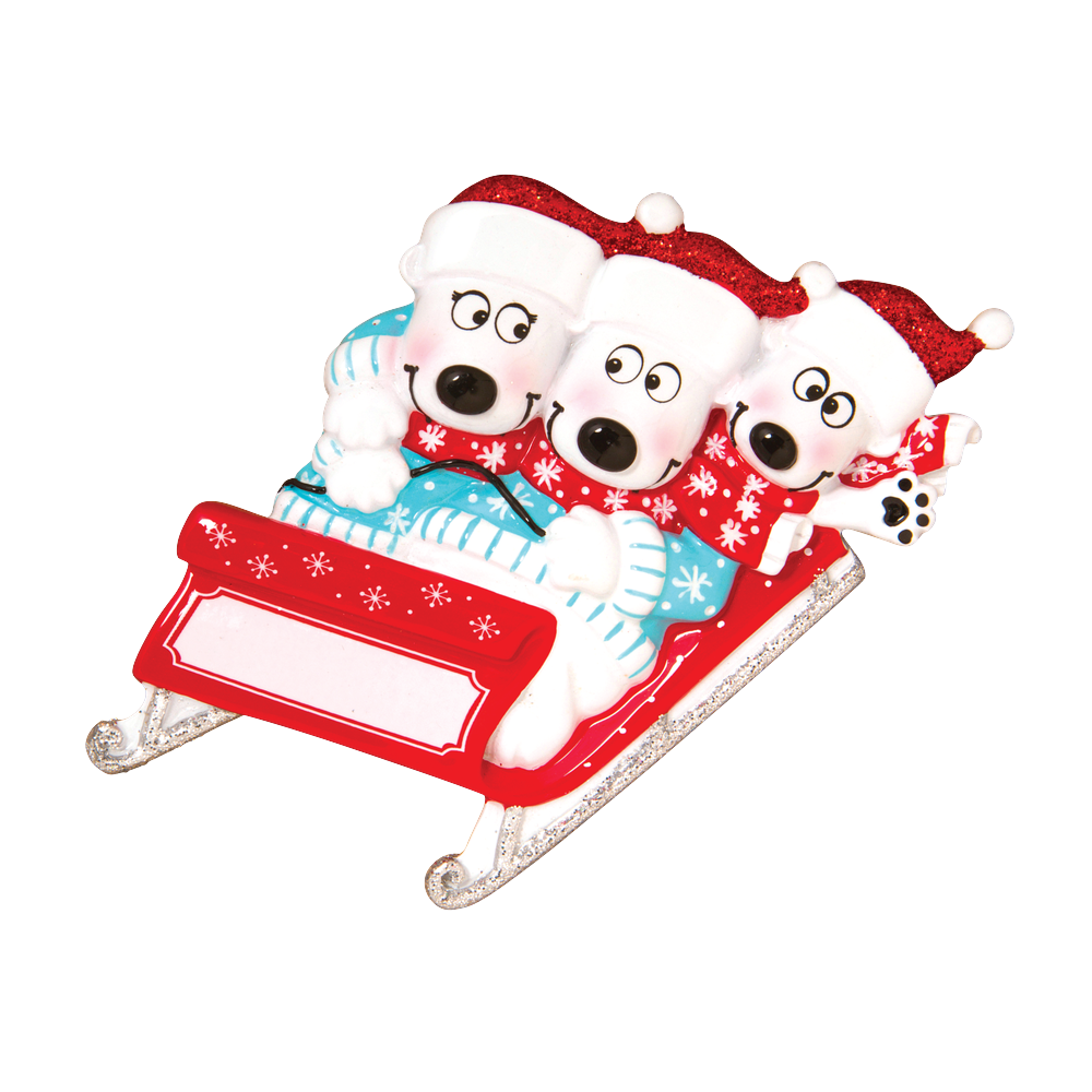OR1605-3 - Bears On Sled of 3 Personalised Christmas Decoration