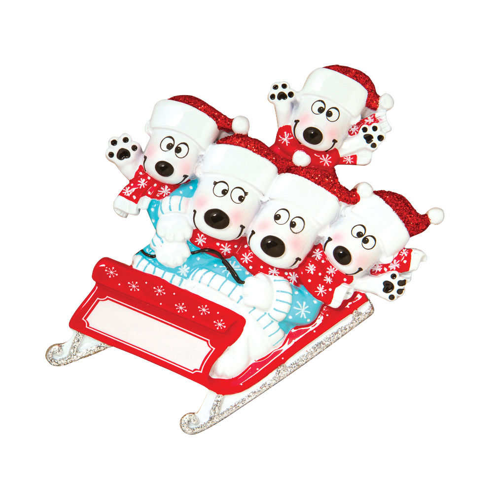 OR1605-5 - Bears On Sled of 5 Personalised Christmas Decoration