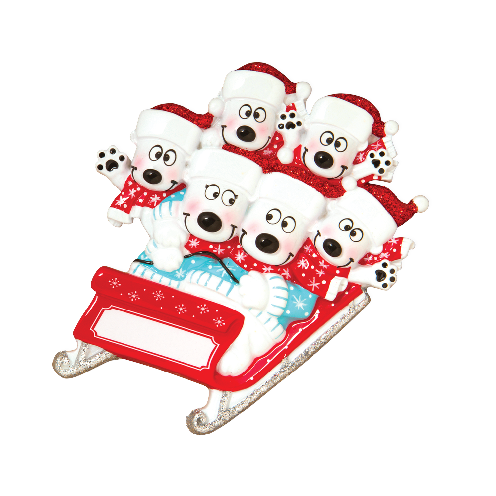 OR1605-6 - Bears On Sled of 6 Personalised Christmas Decoration