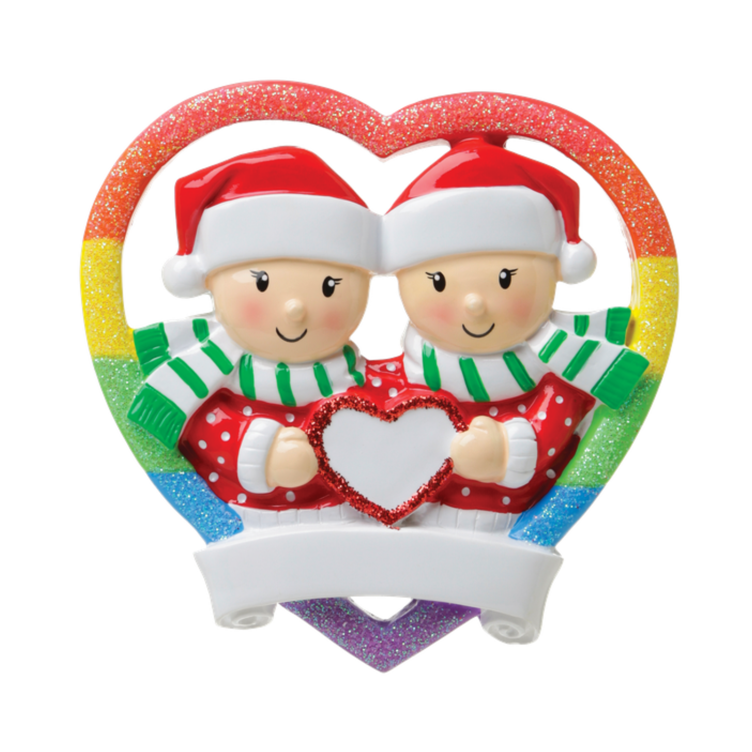 OR1666 - Rainbow Heart Same Sex Couple (Male) Personalised Christmas Decoration