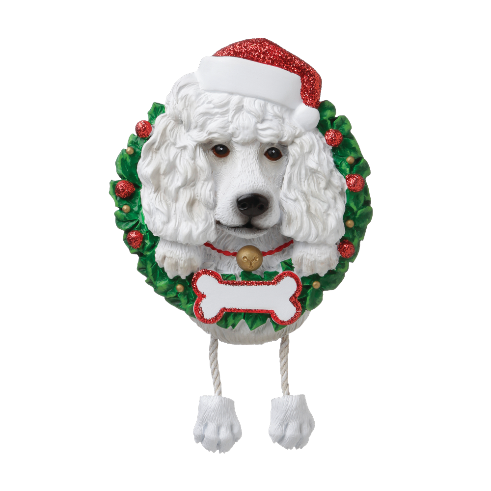 OR1712-WP - White Poodle (Pure Breed) Personalised Christmas Decoration