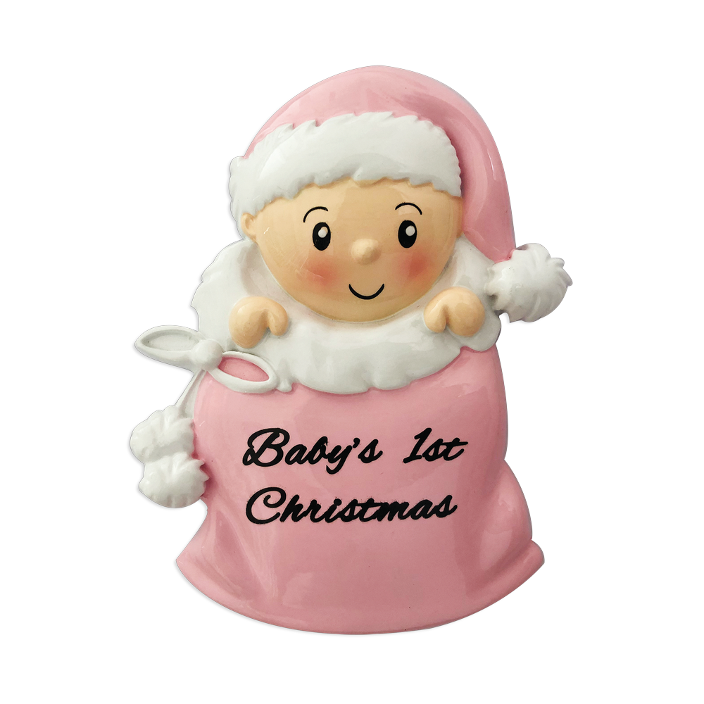 OR1715-P - Baby Girl in Santa Sack (Pink) Personalised Christmas Decoration