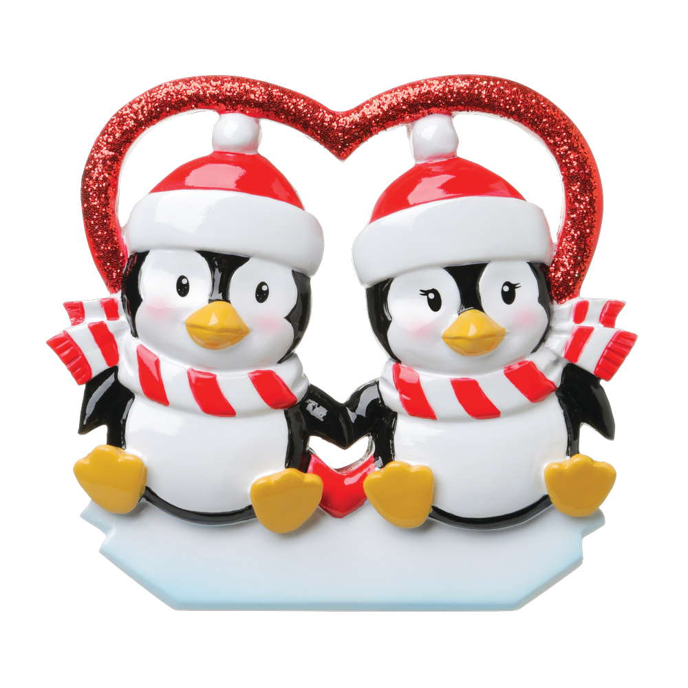OR1721 - Penguins in Glitter Heart Personalised Christmas Decoration
