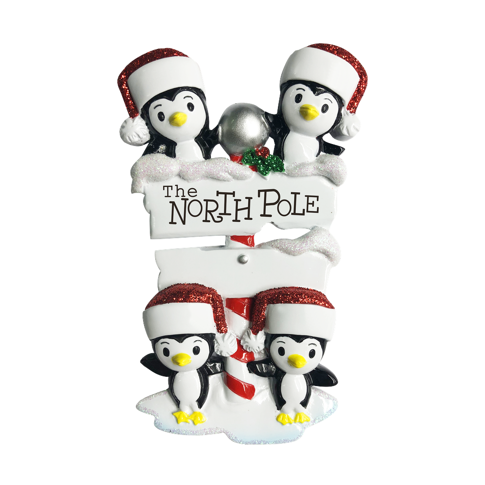 OR1739-4 - North Pole Penguin Family of 4 Personalised Christmas Decoration