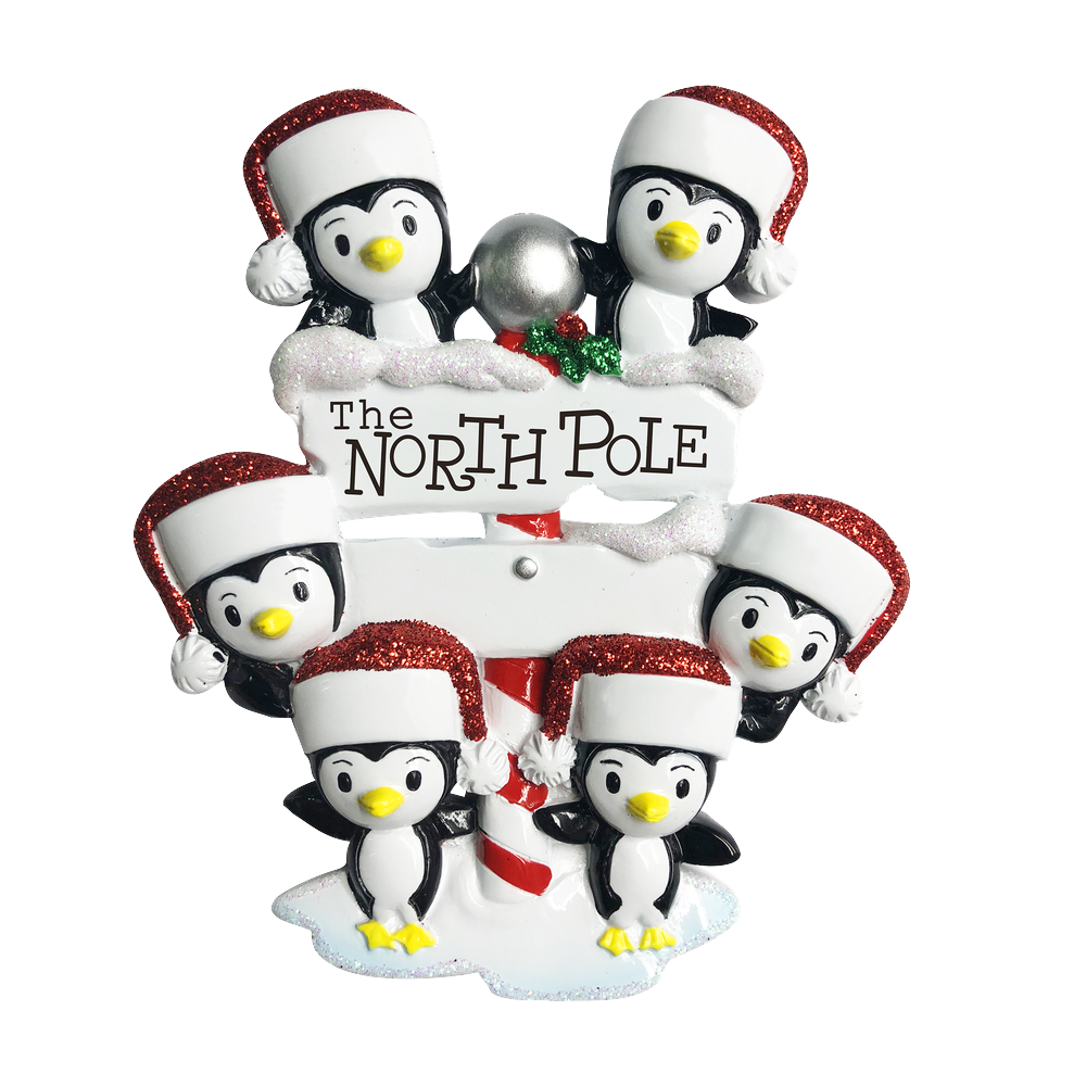 OR1739-6 - North Pole Penguin Family of 6 Personalised Christmas Decoration