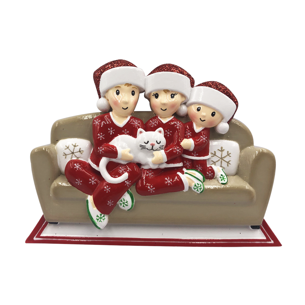 OR1786-3 - Family of 3 W/Cat Personalised Christmas Decoration