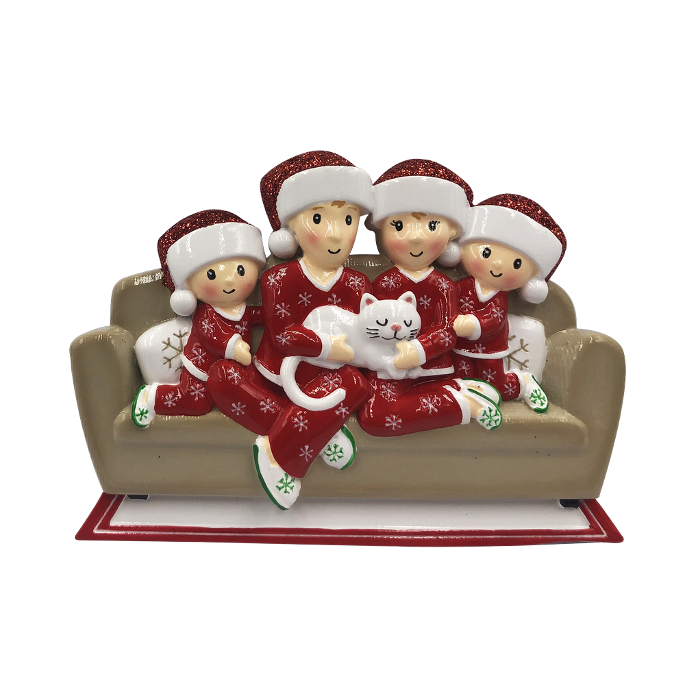 OR1786-4 - Family of 4 W/Cat Personalised Christmas Decoration