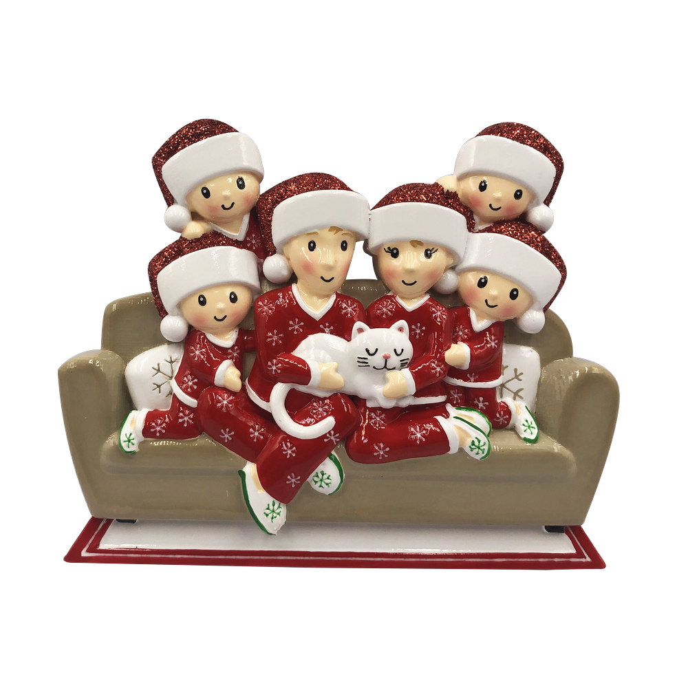 OR1786-6 - Family of 6 W/Cat Personalised Christmas Decoration