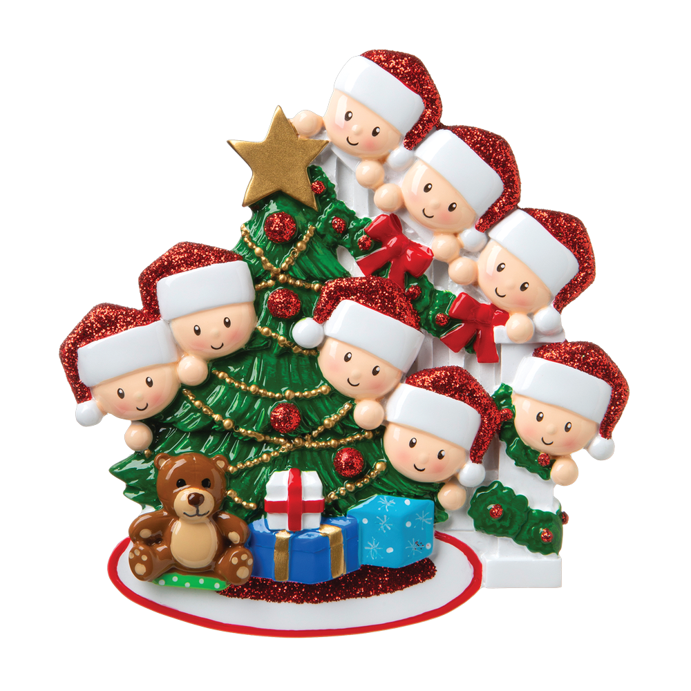 OR1789-8 - Peeking Family of 8 Personalised Christmas Decoration