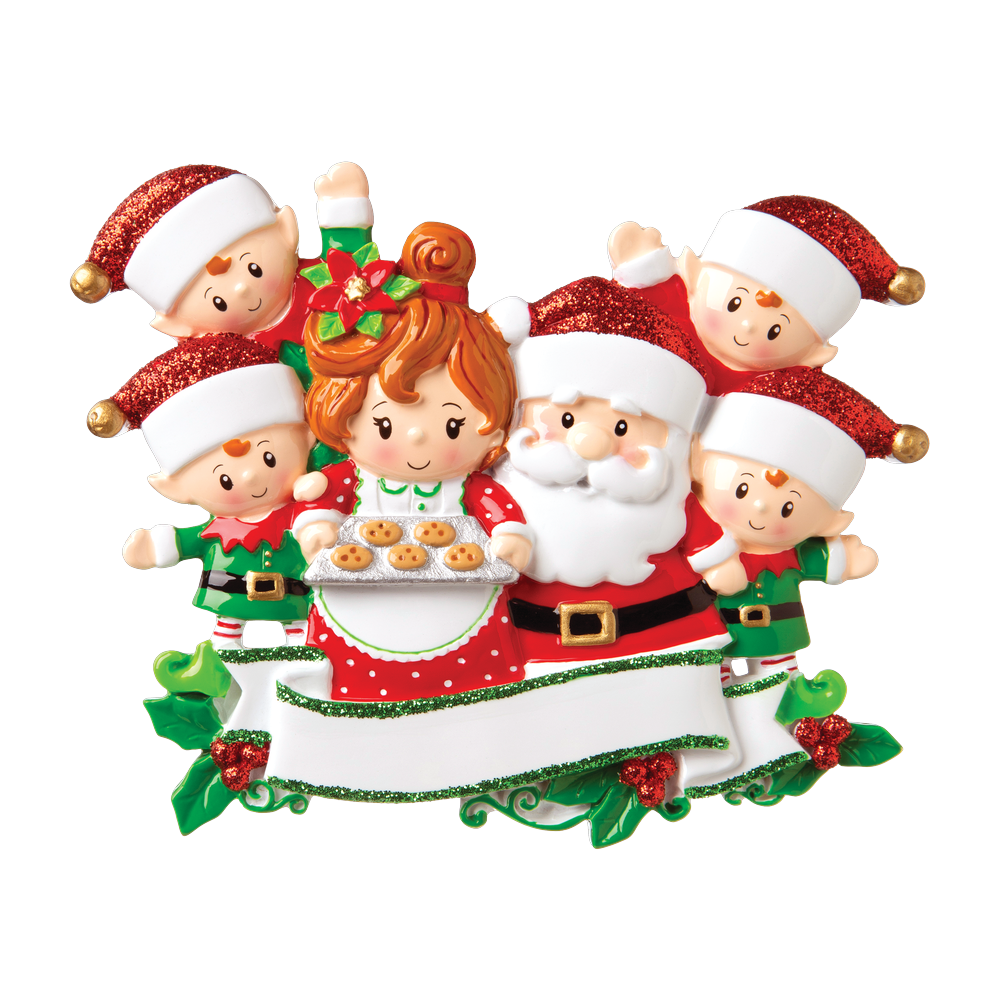 OR1790-6 - Santa & Mrs Claus With 4 Children Personalised Christmas Decoration