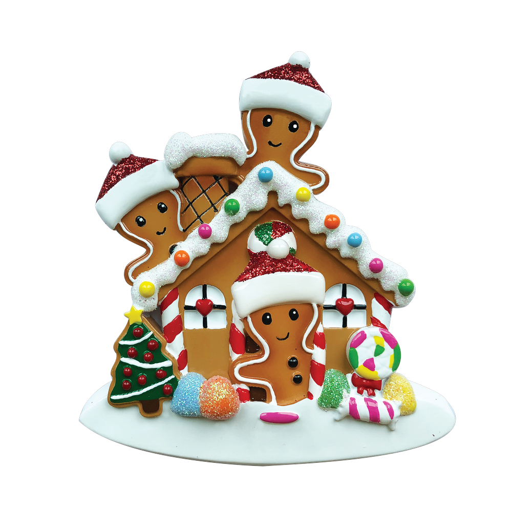OR1872-3 - Gingerbread House Family of 3 Personalised Christmas Decoration