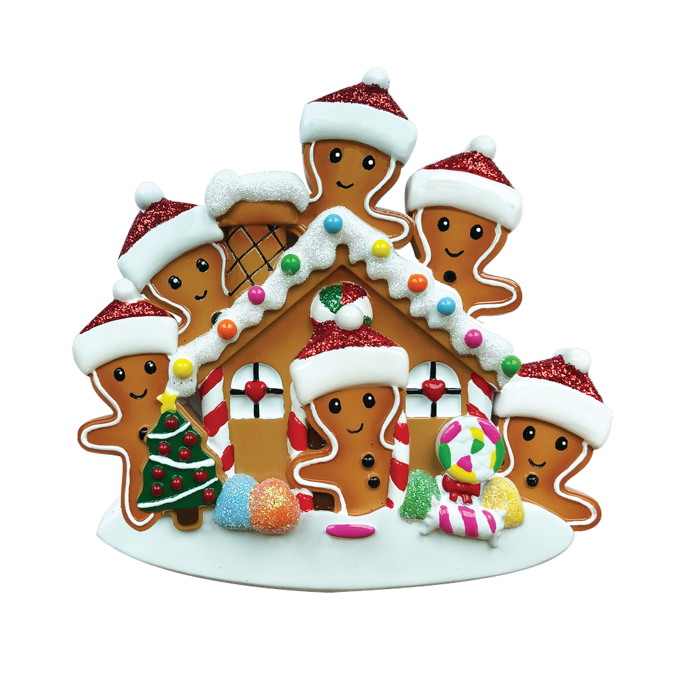 OR1872-6 - Gingerbread House Family of 6 Personalised Christmas Decoration