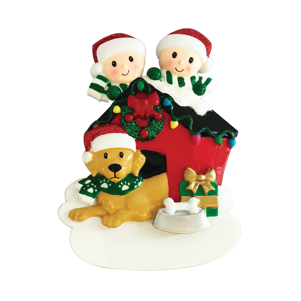 OR1909-2 - Family of Two With Dog Personalised Christmas Decoration