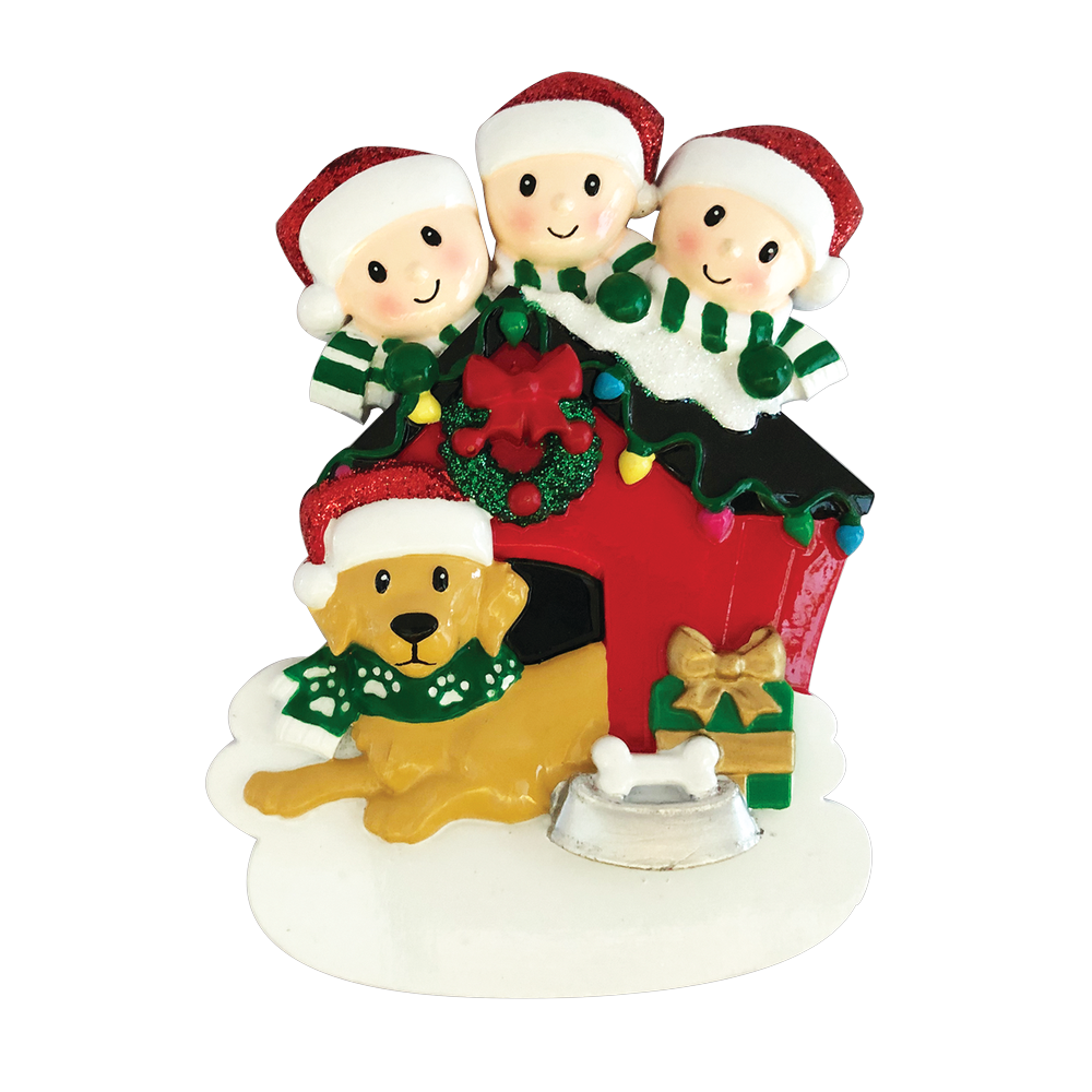 OR1909-3 - Family of 3 With Dog Personalised Christmas Decoration
