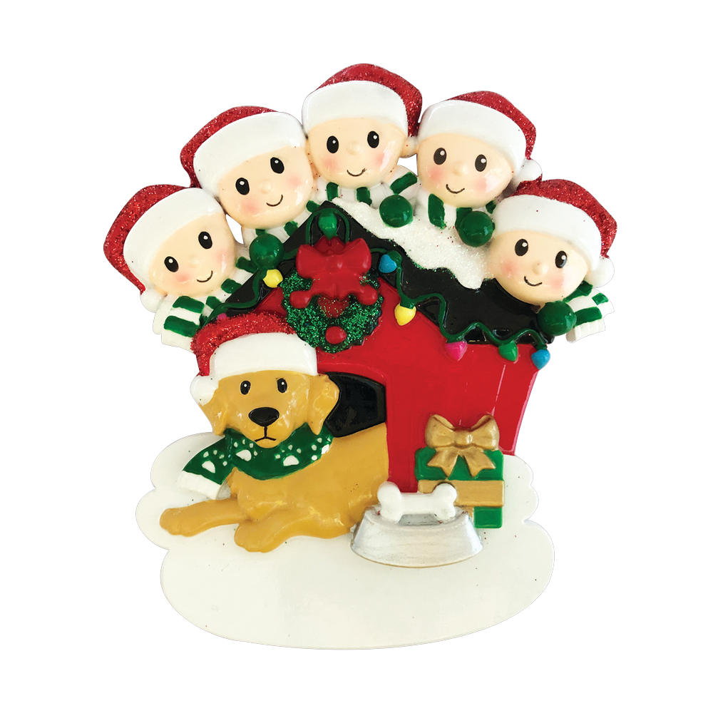 OR1909-5 - Family of 5 With Dog Personalised Christmas Decoration