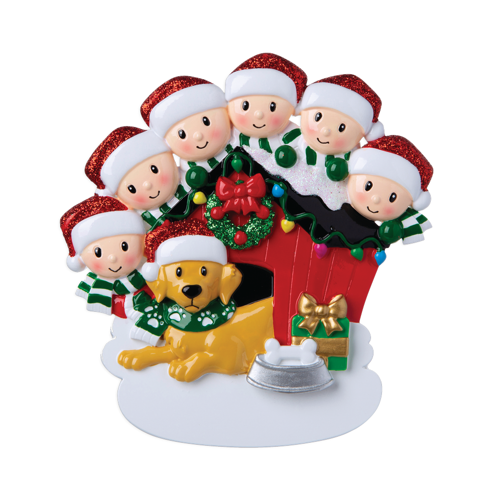OR1909-6 - Family of 6 With Dog Personalised Christmas Decoration