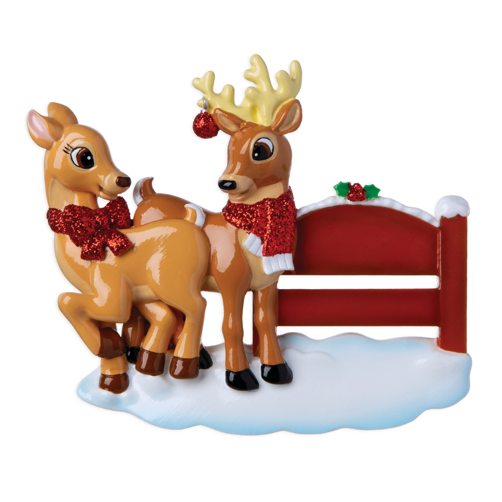 OR1916 - Reindeer Couple With Park Sign Personalized Christmas Ornament