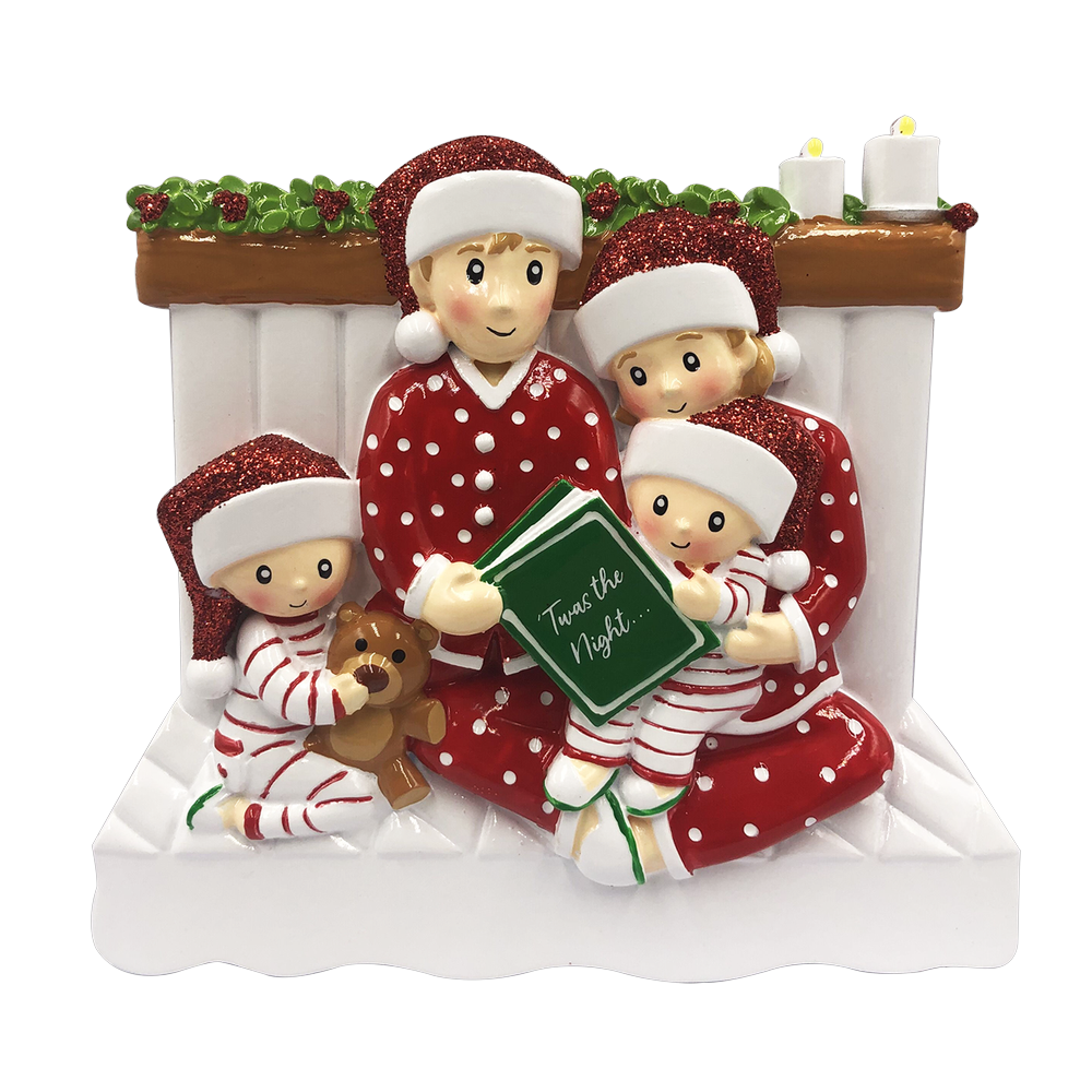 OR2025-4 - Reading in Bed Family of 4 Personalized Christmas Decoration