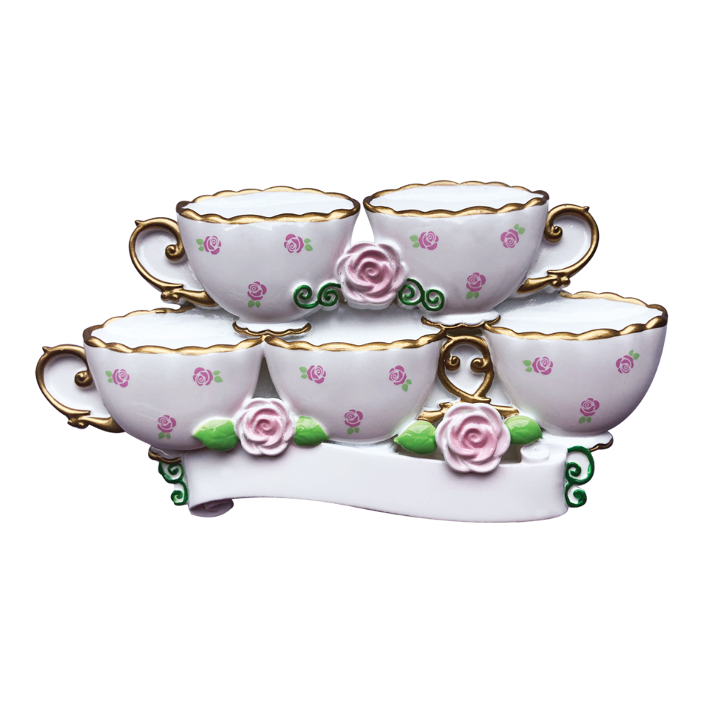 OR2171-5 - Tea Cup Family of 5 Personalised Christmas Decoration