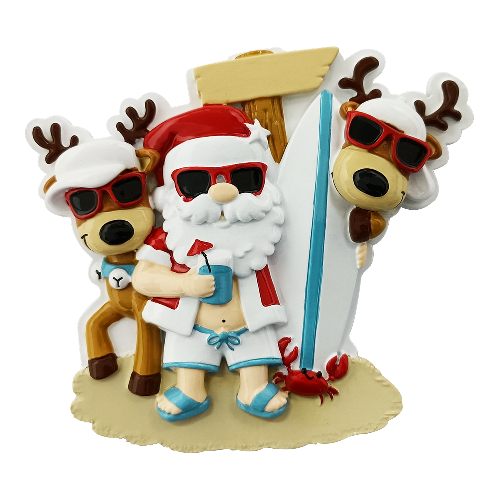 OR2378-3 - Santa Beach Hangout Family of 3 Personalised Christmas Decoration