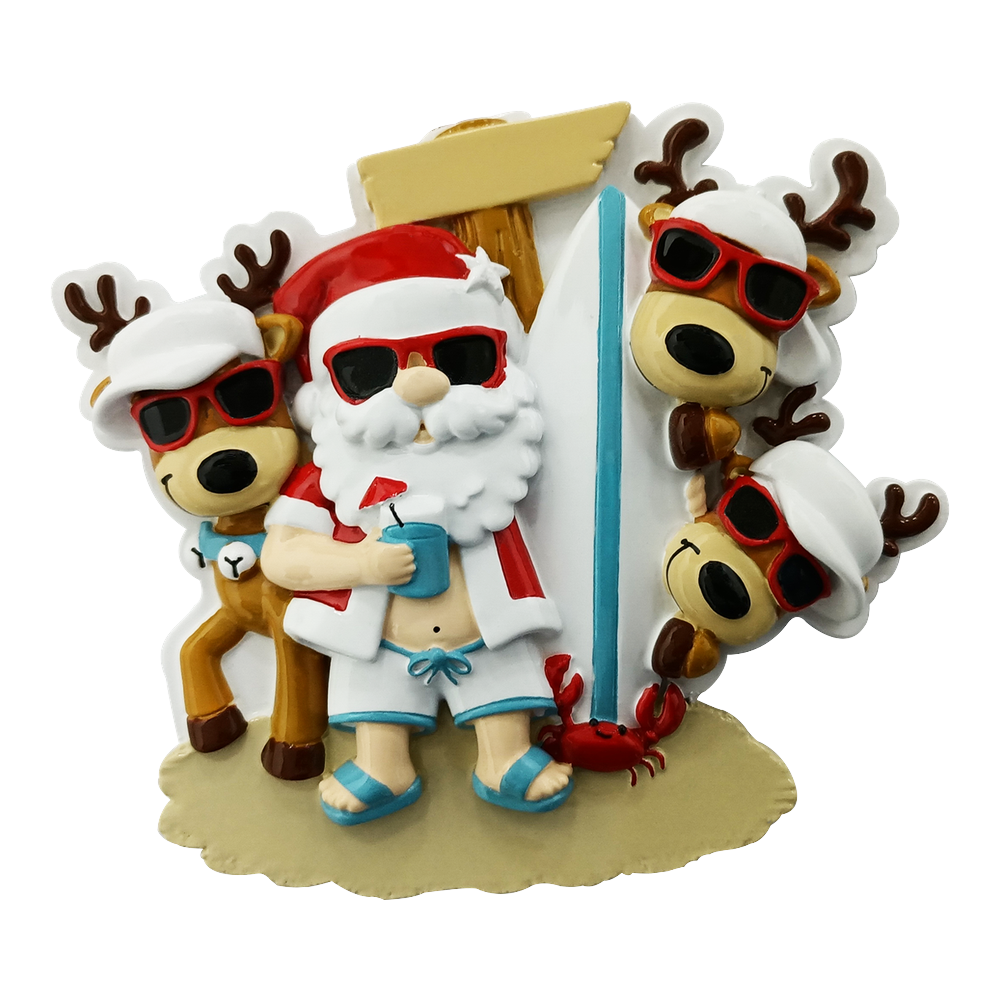 OR2378-4 - Santa Beach Hangout Family of 4 Personalised Christmas Decoration