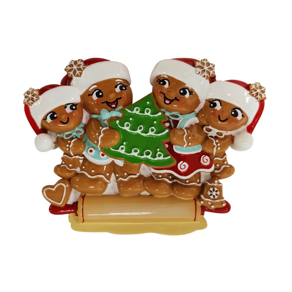 OR2380-4 - Nostalgic Gingerbread Family of 4 Personalised Christmas Decoration
