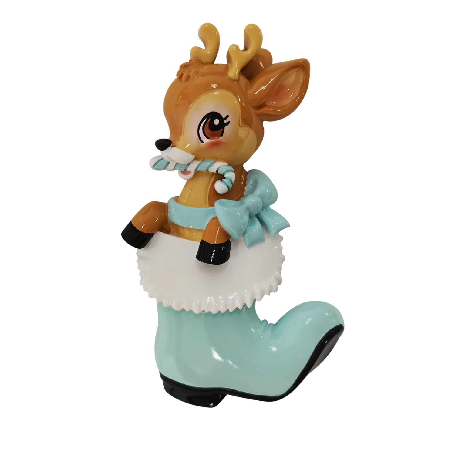 OR2393-B - Nostalgic Baby Deer in Boot (Blue) Personalised Christmas Decoration