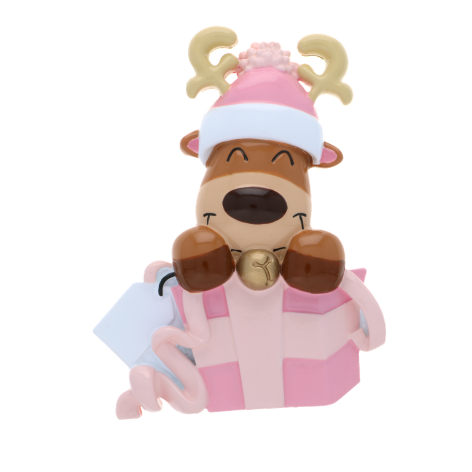 OR2398-P - Baby Reindeer in Gift Box (Pink) Personalised Christmas Decoration