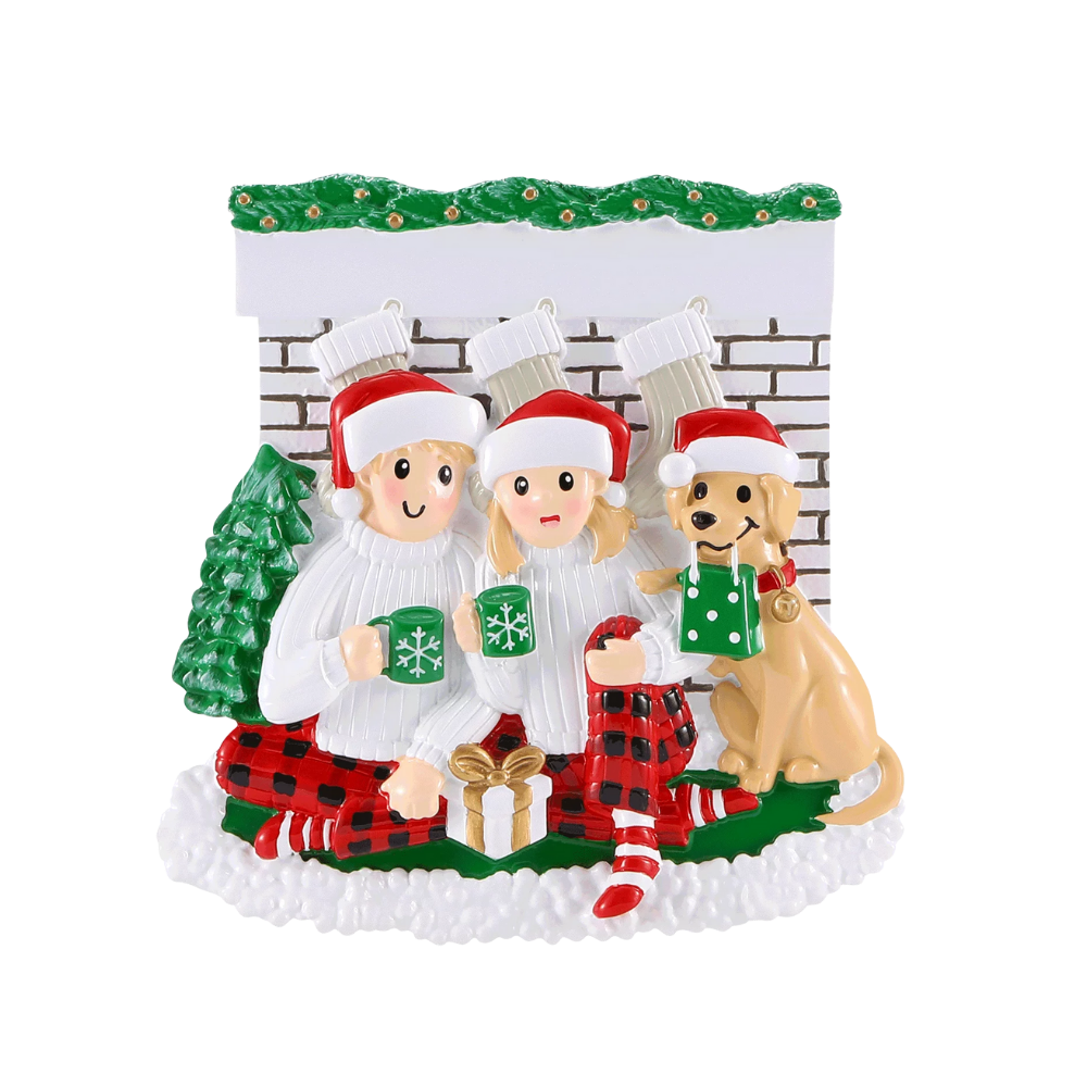 OR2461-2 - Family of 2 Sitting in Front of Fireplace