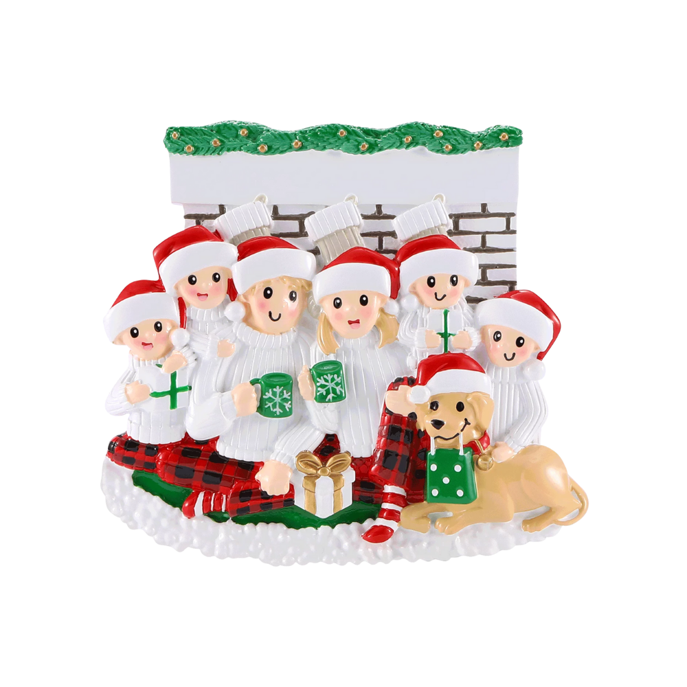 OR2461-6 - Sitting in Front of Fireplace (Family of 6) Personalised Christmas Decoration