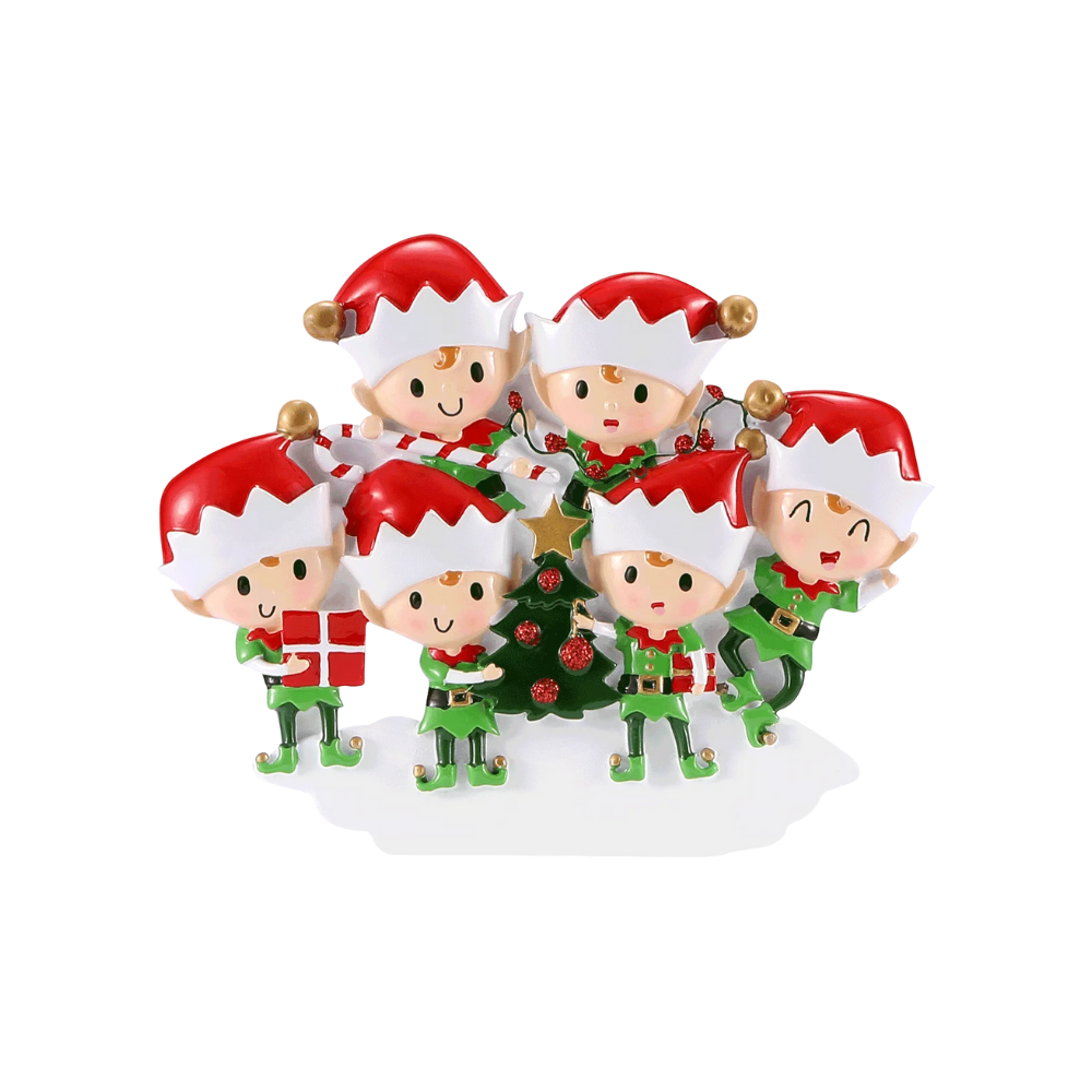 OR2464-6 - Elves Doing Things (Family of 6) Personalised Christmas Decoration